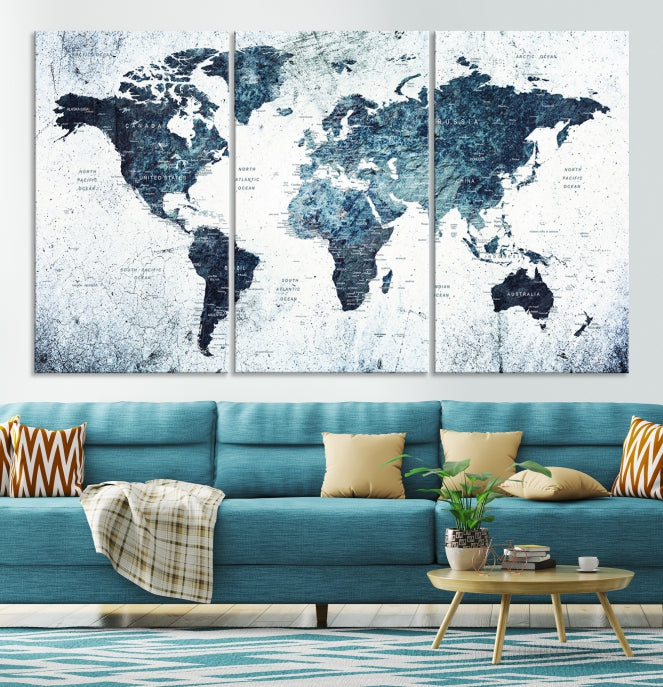 Large World Map Push Pin Travel Wall Art Canvas Print