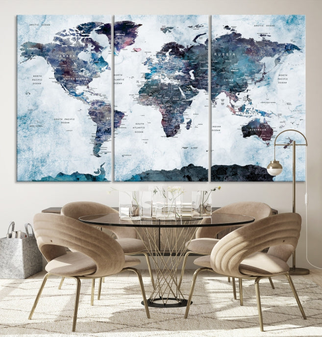 Large World Map Wall Art Canvas Print for Home Decor