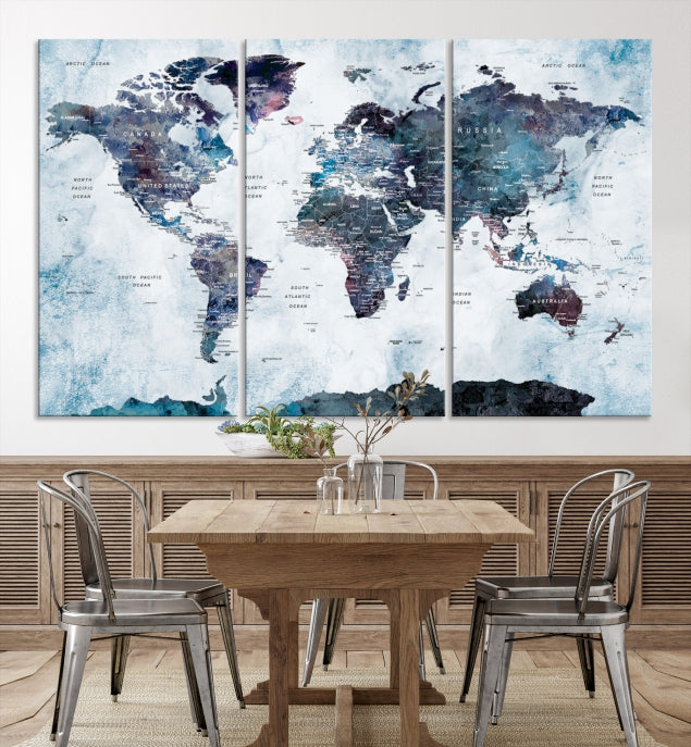 Large World Map Wall Art Canvas Print for Home Decor