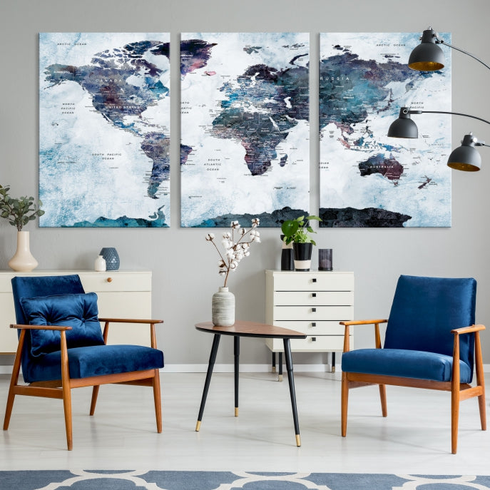 Large World Map Wall Art Canvas Print for Home Decor