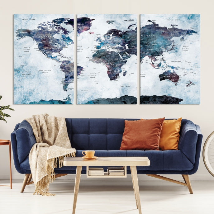 Large World Map Wall Art Canvas Print for Home Decor