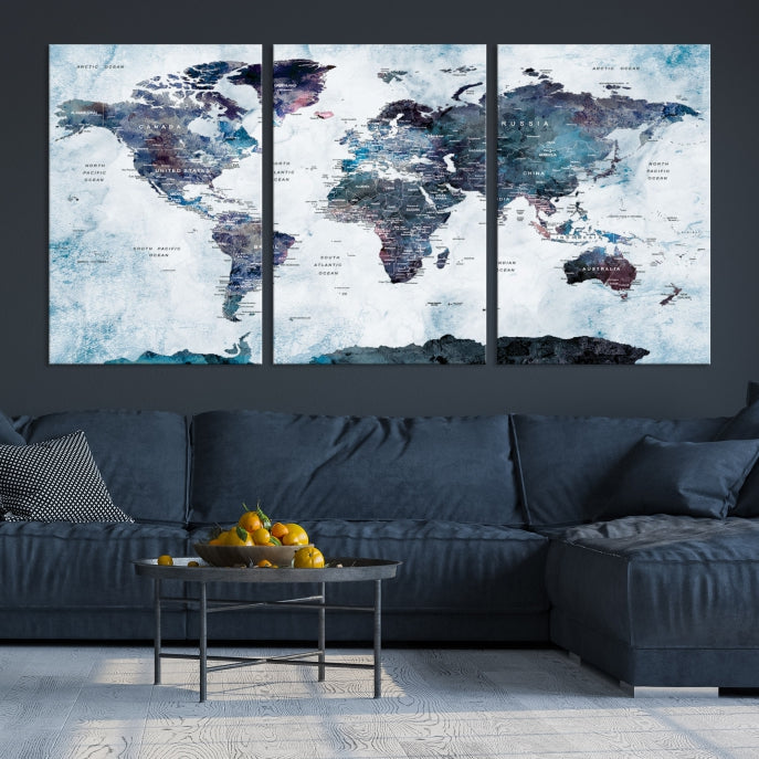 Large World Map Wall Art Canvas Print for Home Decor