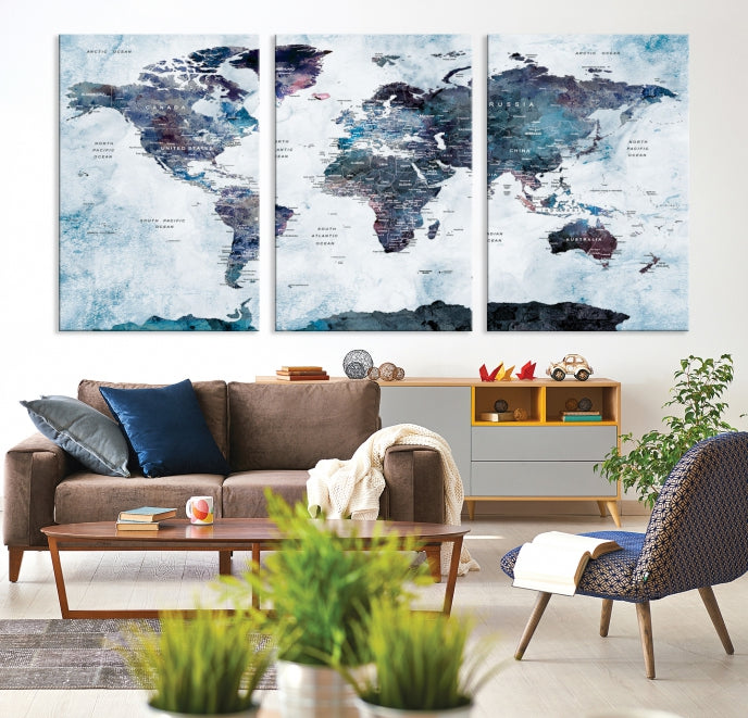 Large World Map Wall Art Canvas Print for Home Decor