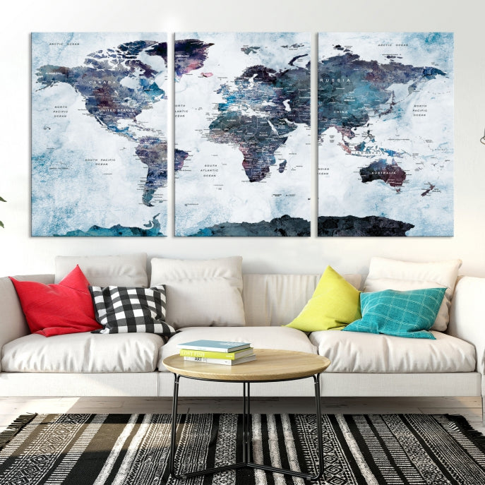 Large World Map Wall Art Canvas Print for Home Decor