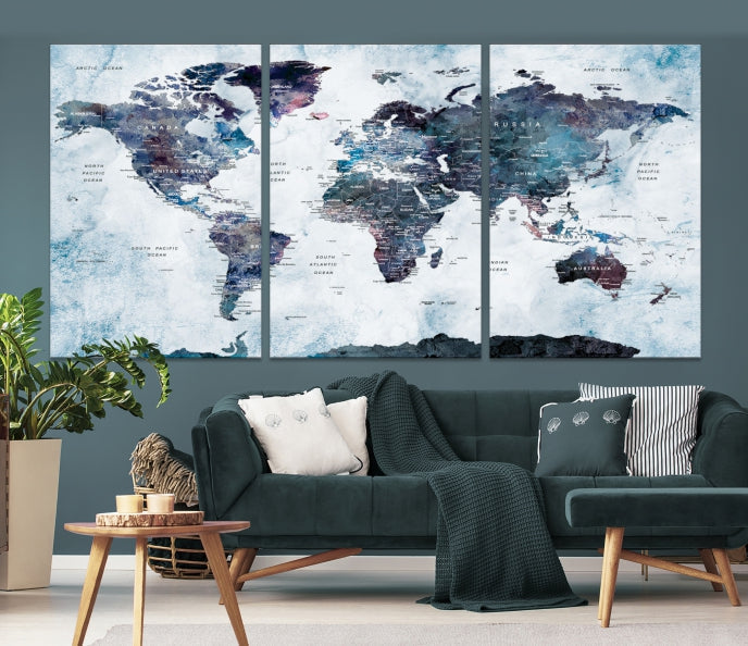 Large World Map Wall Art Canvas Print for Home Decor