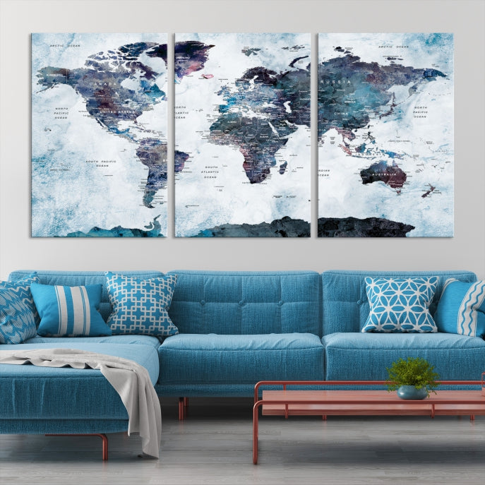 Large World Map Wall Art Canvas Print for Home Decor