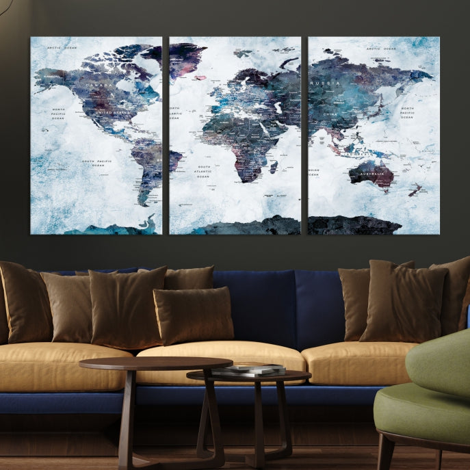 Large World Map Wall Art Canvas Print for Home Decor