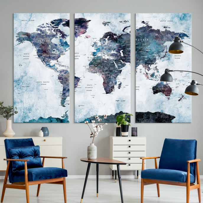 Large World Map Wall Art Canvas Print for Home Decor