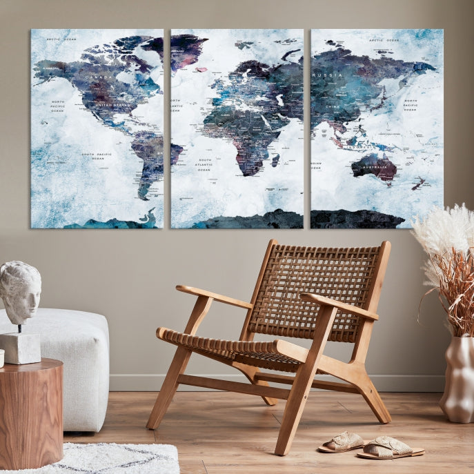 Large World Map Wall Art Canvas Print for Home Decor