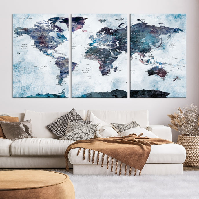 Large World Map Wall Art Canvas Print for Home Decor