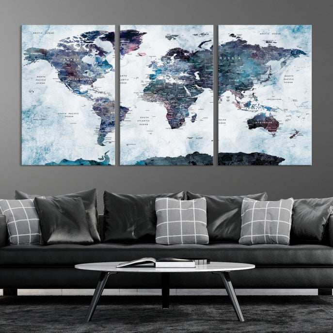 Large World Map Wall Art Canvas Print for Home Decor