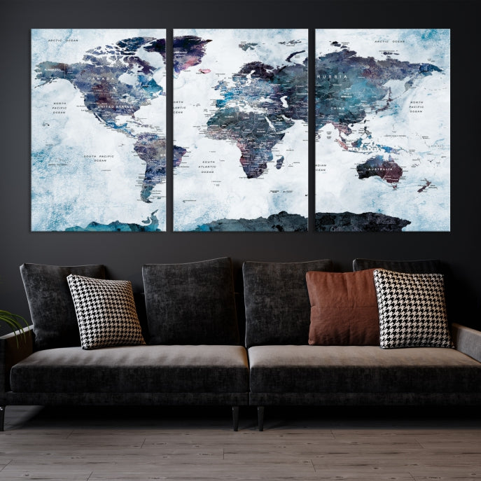 Large World Map Wall Art Canvas Print for Home Decor