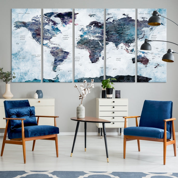 Large World Map Wall Art Canvas Print for Home Decor