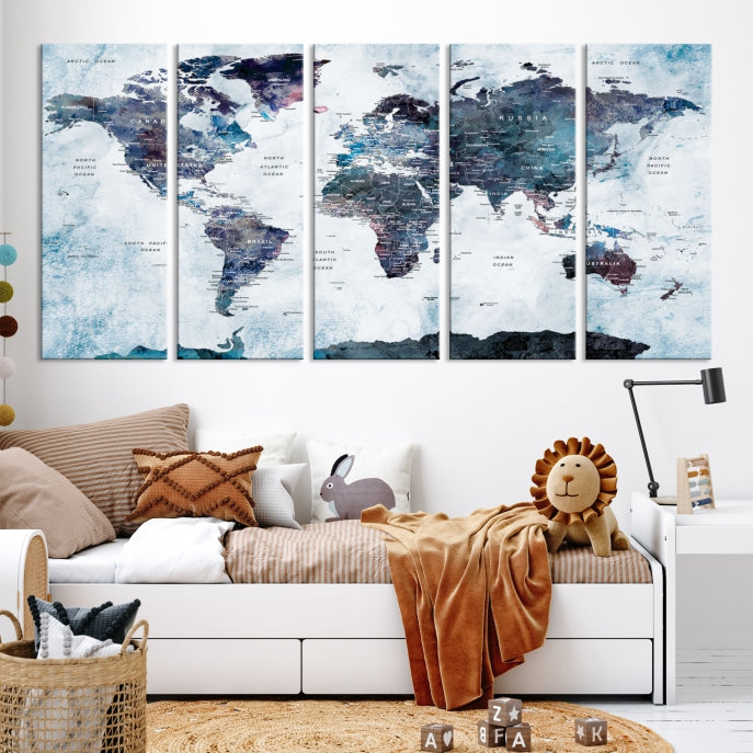 Large World Map Wall Art Canvas Print for Home Decor