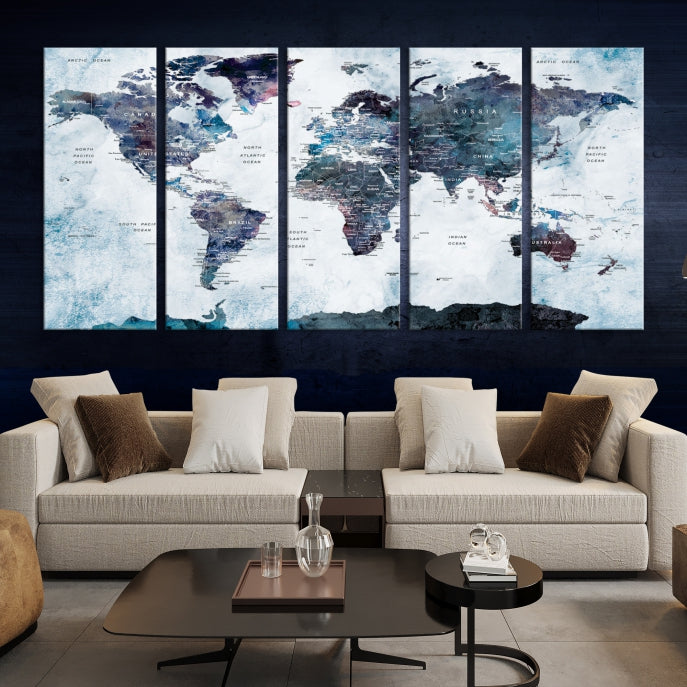 Large World Map Wall Art Canvas Print for Home Decor