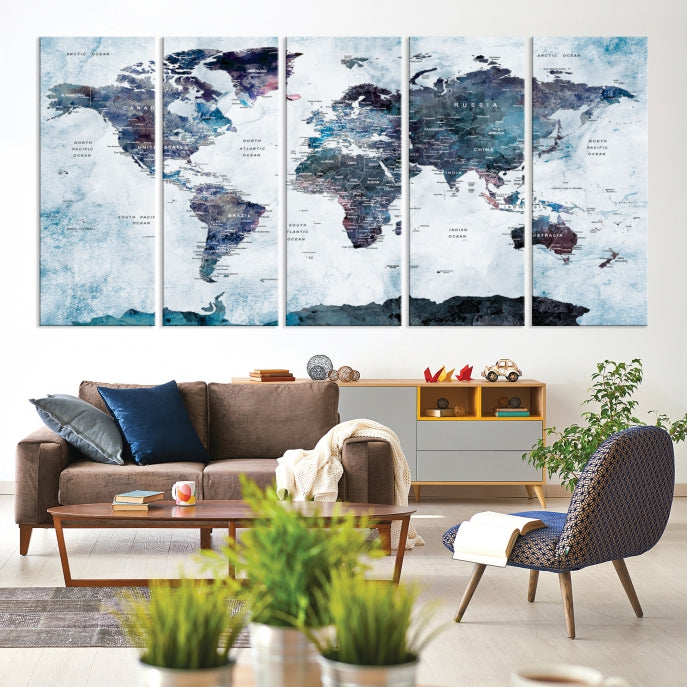 Large World Map Wall Art Canvas Print for Home Decor