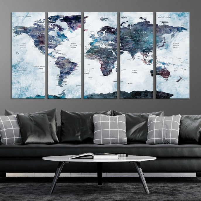 Large World Map Wall Art Canvas Print for Home Decor