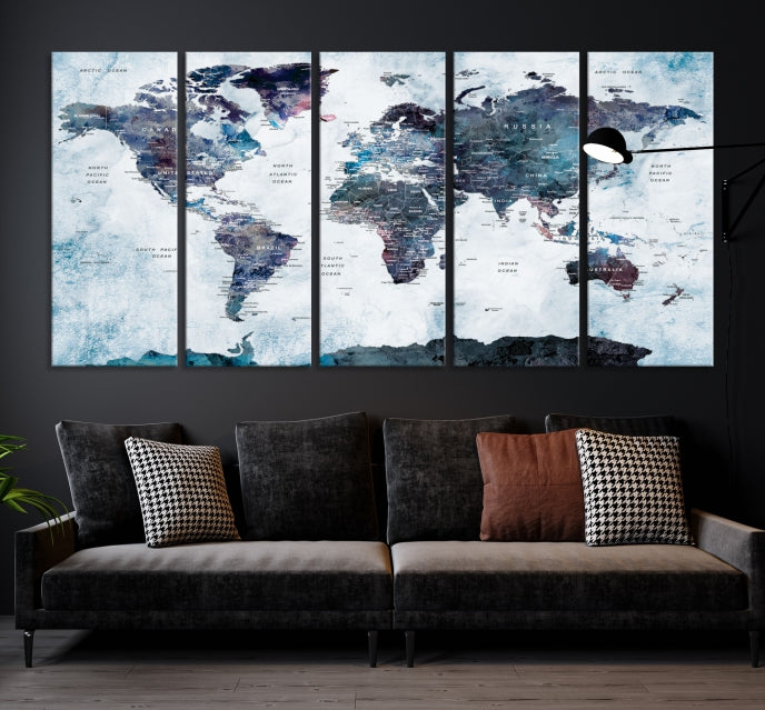 Large World Map Wall Art Canvas Print for Home Decor