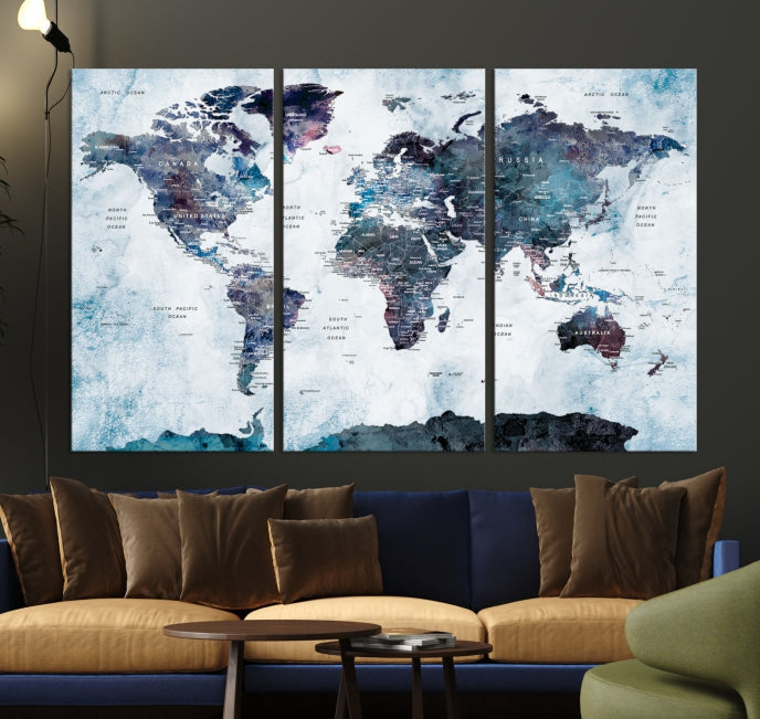 Large World Map Wall Art Canvas Print for Home Decor