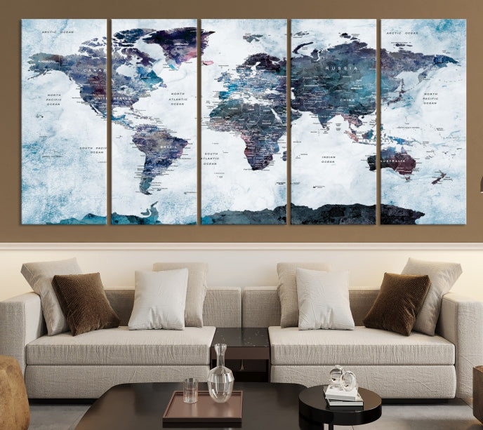 Large World Map Wall Art Canvas Print for Home Decor