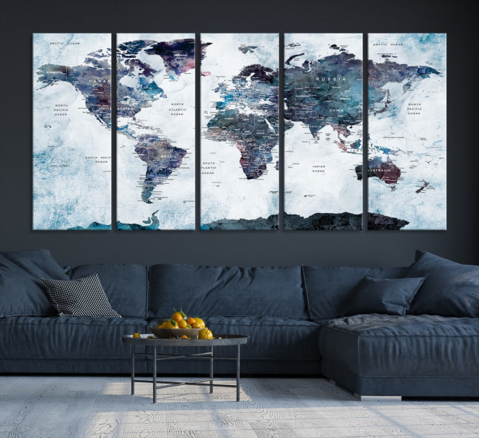 Large World Map Wall Art Canvas Print for Home Decor