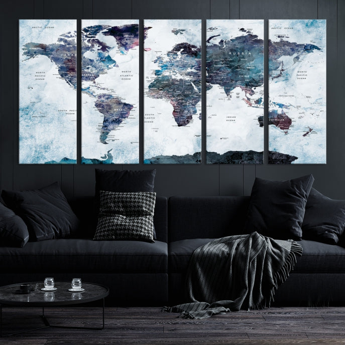 Large World Map Wall Art Canvas Print for Home Decor