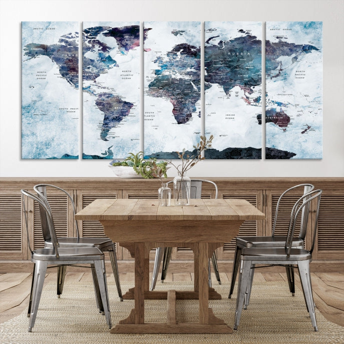 Large World Map Wall Art Canvas Print for Home Decor