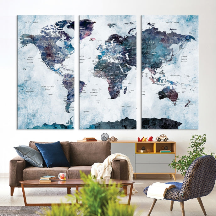 Large World Map Wall Art Canvas Print for Home Decor