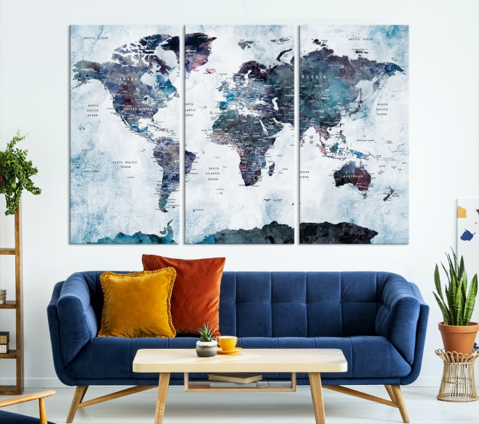 Large World Map Wall Art Canvas Print for Home Decor