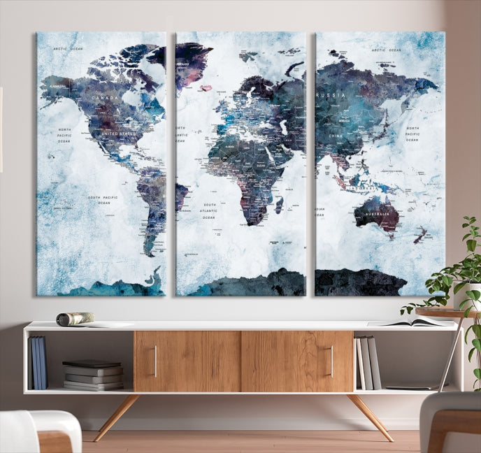 Large World Map Wall Art Canvas Print for Home Decor