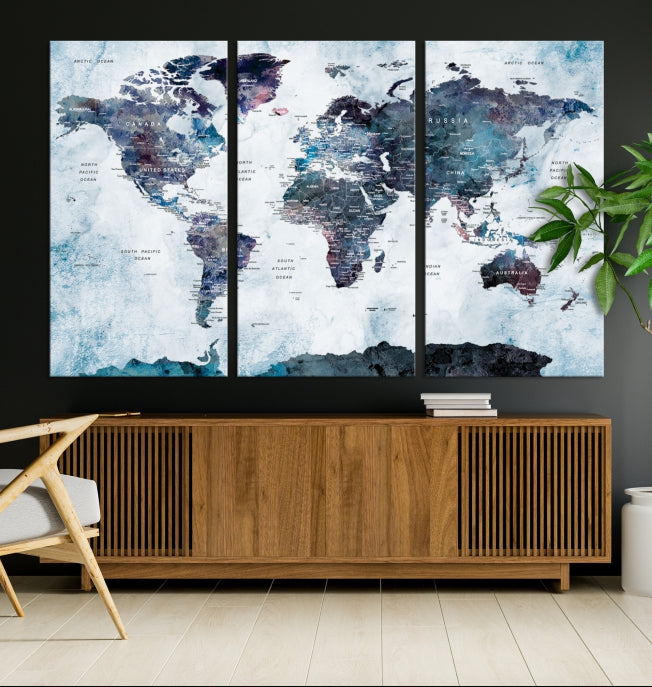 Large World Map Wall Art Canvas Print for Home Decor