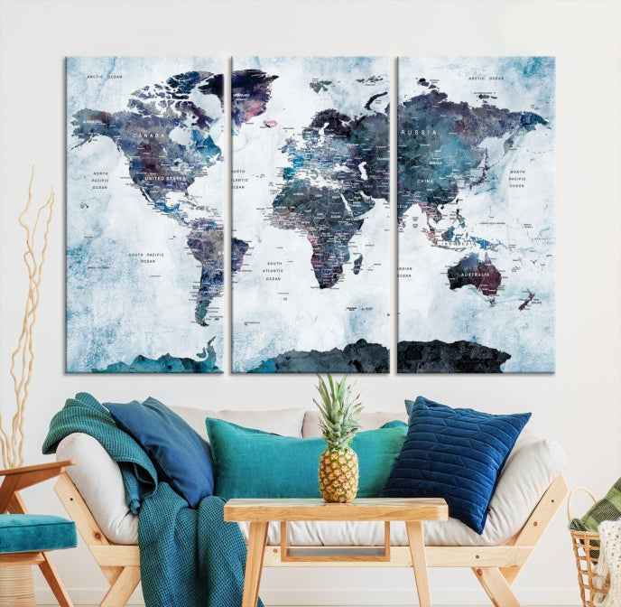 Large World Map Wall Art Canvas Print for Home Decor