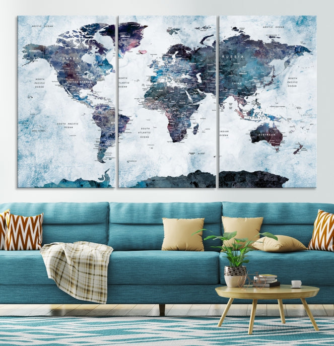 Large World Map Wall Art Canvas Print for Home Decor