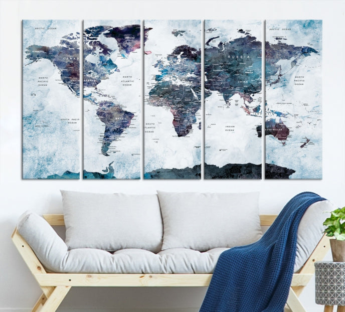 Large World Map Wall Art Canvas Print for Home Decor