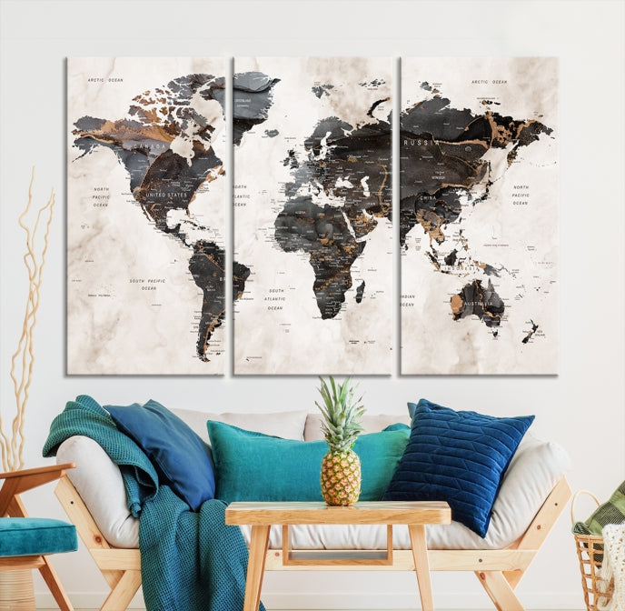 Large World Map Wall Art Canvas Print Modern Wall Decor