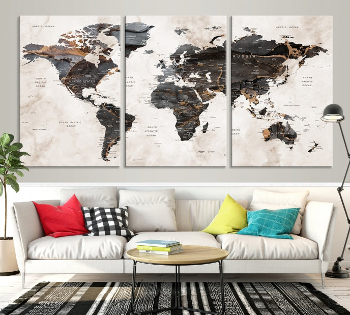 Large World Map Wall Art Canvas Print Modern Wall Decor