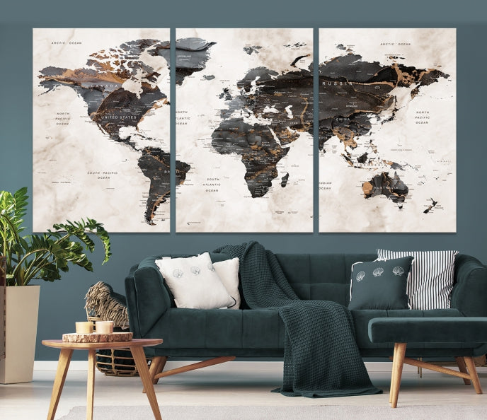 Large World Map Wall Art Canvas Print Modern Wall Decor