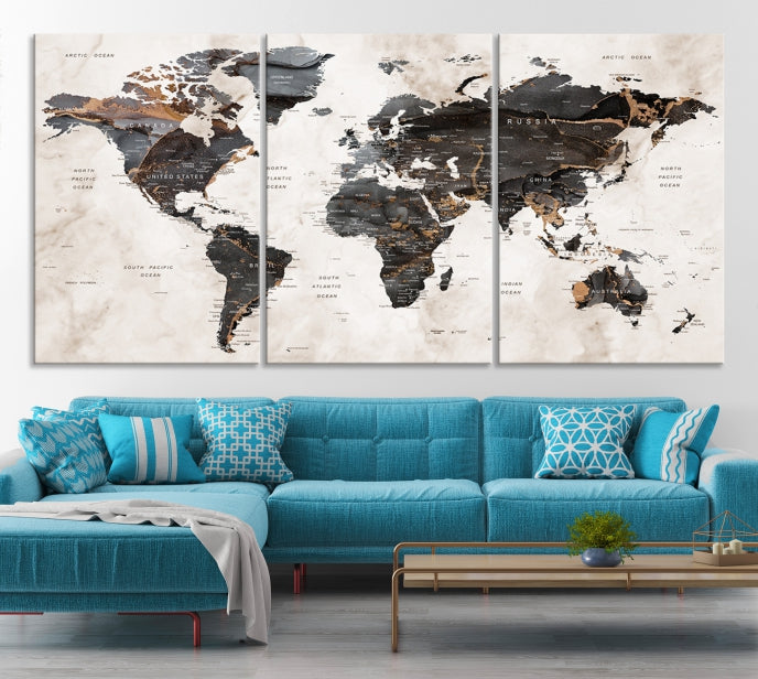 Large World Map Wall Art Canvas Print Modern Wall Decor