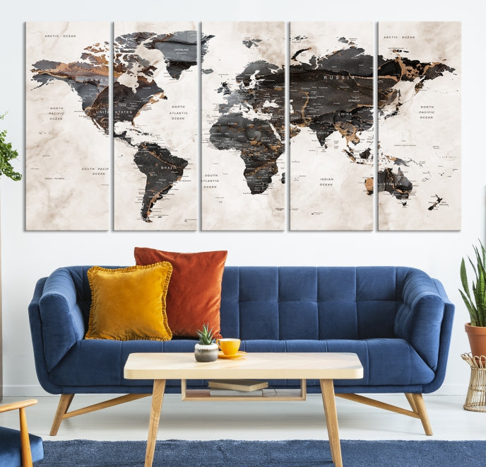 Large World Map Wall Art Canvas Print Modern Wall Decor