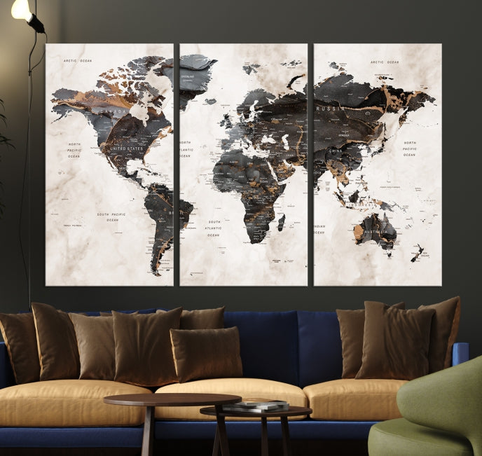 Large World Map Wall Art Canvas Print Modern Wall Decor