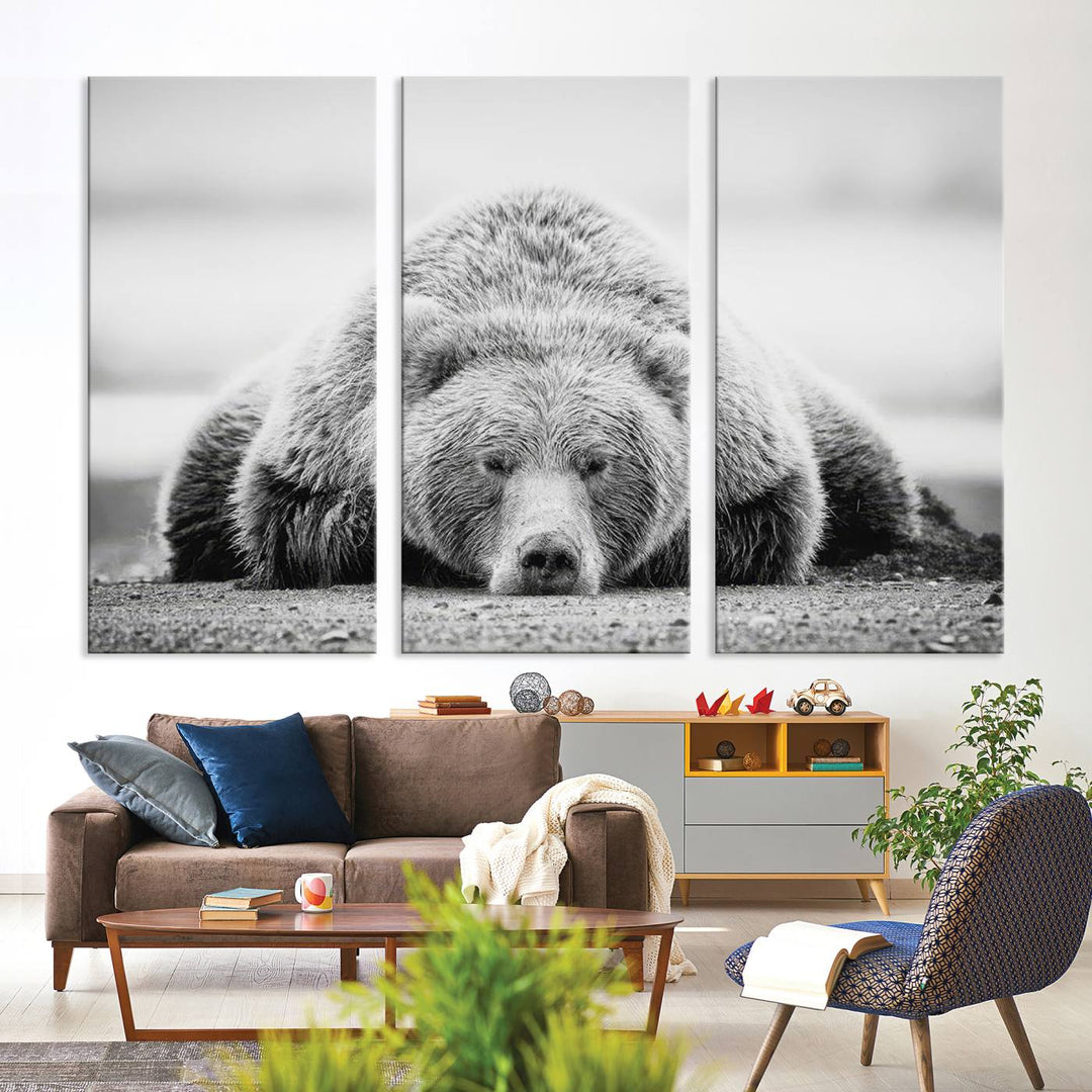 Lazy Bear Wall Art Canvas Print – Cozy Wildlife Photography for Living Room Decor, Barn, Cabin Wall Art, Farmhouse Decor Wall Art Print, Ready to Hang