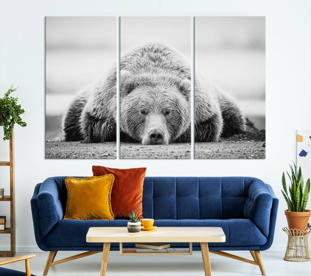 Lazy Bear Wall Art Canvas Print – Cozy Wildlife Photography for Living Room Decor, Barn, Cabin Wall Art, Farmhouse Decor Wall Art Print, Ready to Hang