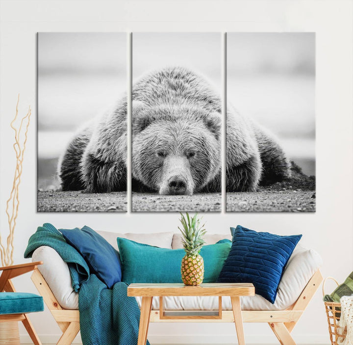 Lazy Bear Wall Art Canvas Print – Cozy Wildlife Photography for Living Room Decor, Barn, Cabin Wall Art, Farmhouse Decor Wall Art Print, Ready to Hang