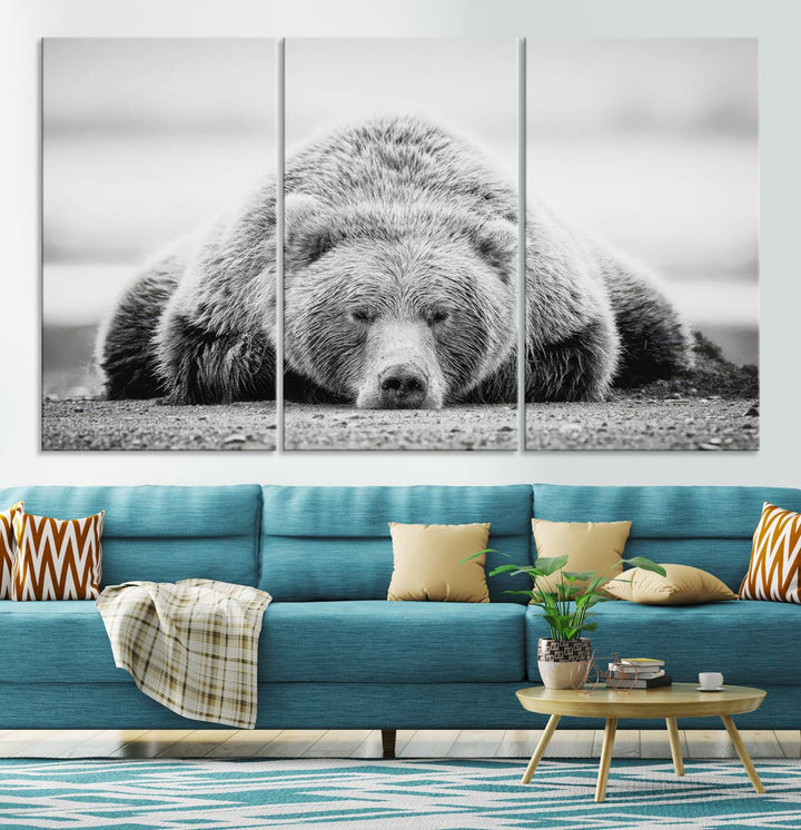 Lazy Bear Wall Art Canvas Print – Cozy Wildlife Photography for Living Room Decor, Barn, Cabin Wall Art, Farmhouse Decor Wall Art Print, Ready to Hang