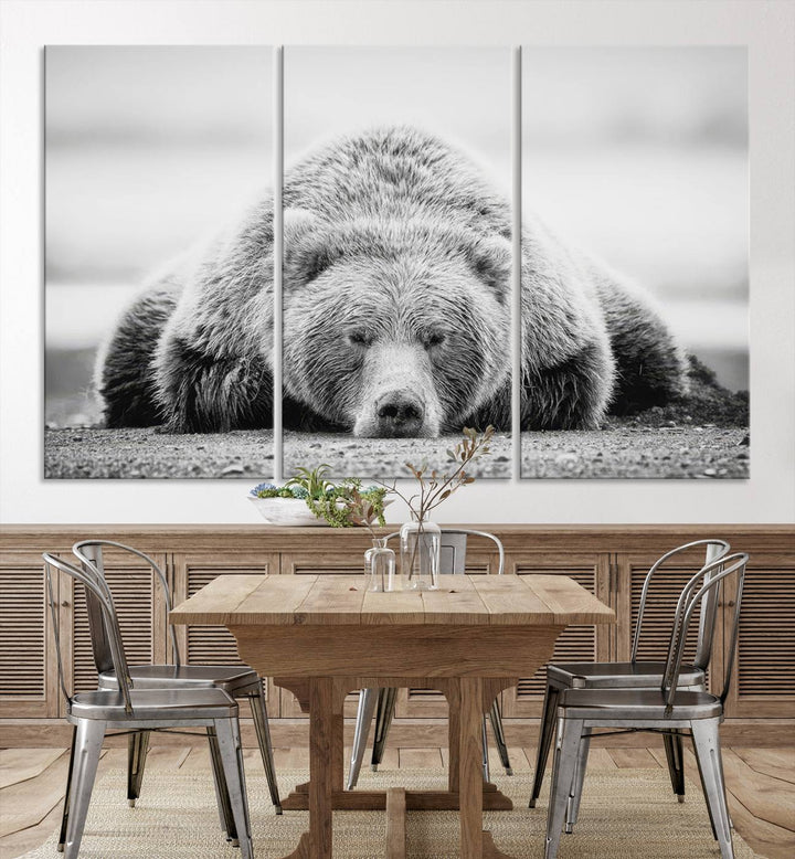 Lazy Bear Wall Art Canvas Print – Cozy Wildlife Photography for Living Room Decor, Barn, Cabin Wall Art, Farmhouse Decor Wall Art Print, Ready to Hang