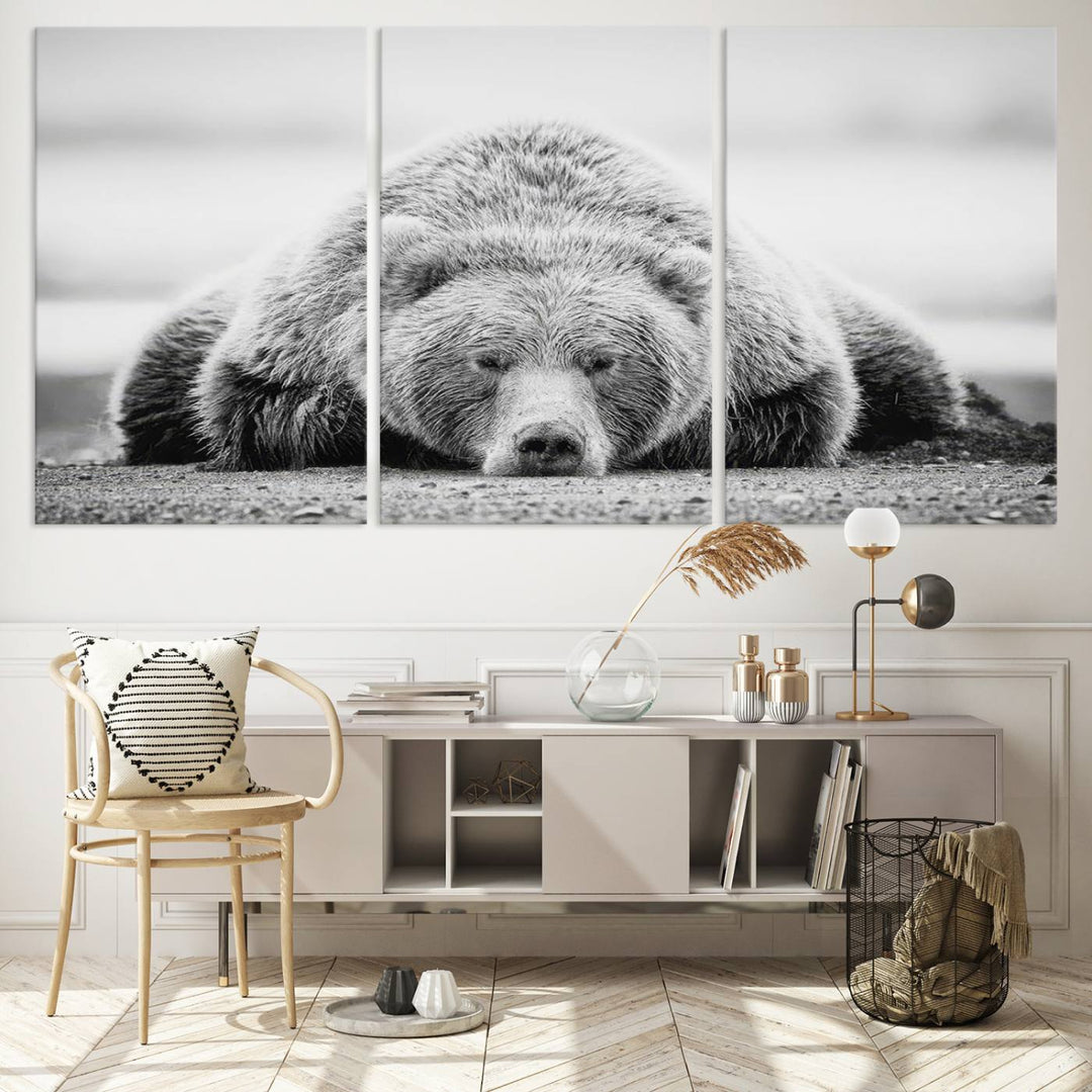 Lazy Bear Wall Art Canvas Print – Cozy Wildlife Photography for Living Room Decor, Barn, Cabin Wall Art, Farmhouse Decor Wall Art Print, Ready to Hang