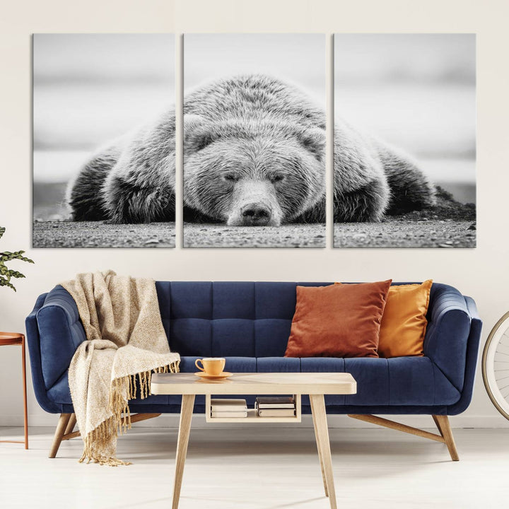 Lazy Bear Wall Art Canvas Print – Cozy Wildlife Photography for Living Room Decor, Barn, Cabin Wall Art, Farmhouse Decor Wall Art Print, Ready to Hang