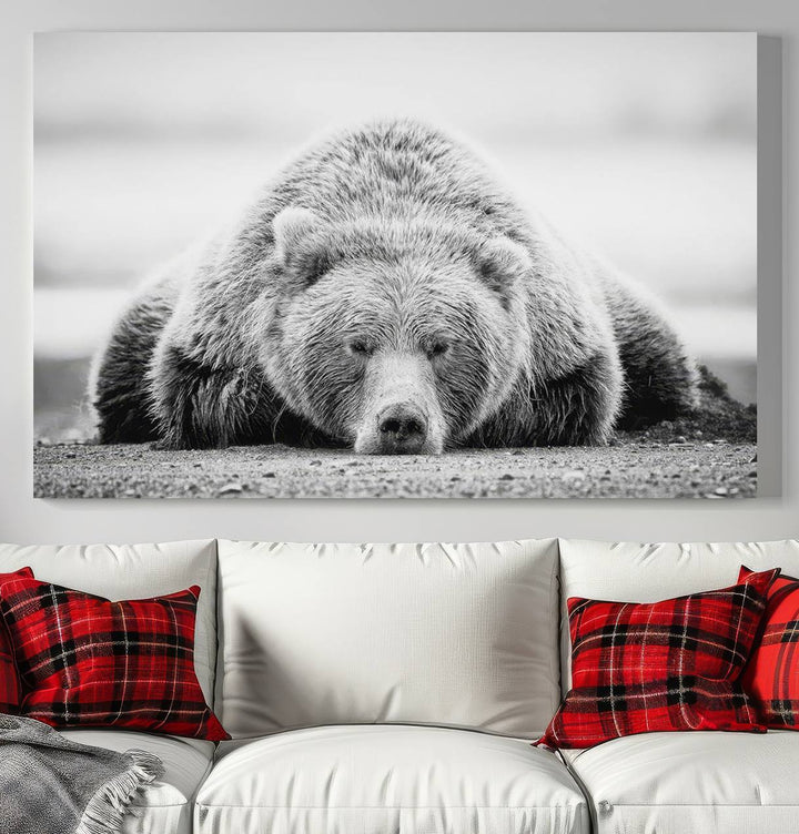 Lazy Bear Wall Art Canvas Print – Cozy Wildlife Photography for Living Room Decor, Barn, Cabin Wall Art, Farmhouse Decor Wall Art Print, Ready to Hang