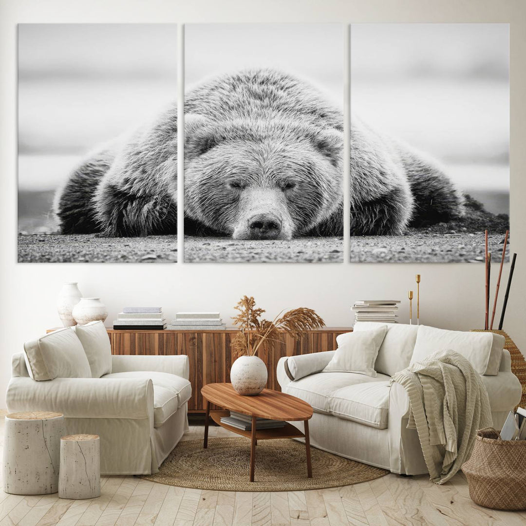 Lazy Bear Wall Art Canvas Print – Cozy Wildlife Photography for Living Room Decor, Barn, Cabin Wall Art, Farmhouse Decor Wall Art Print, Ready to Hang