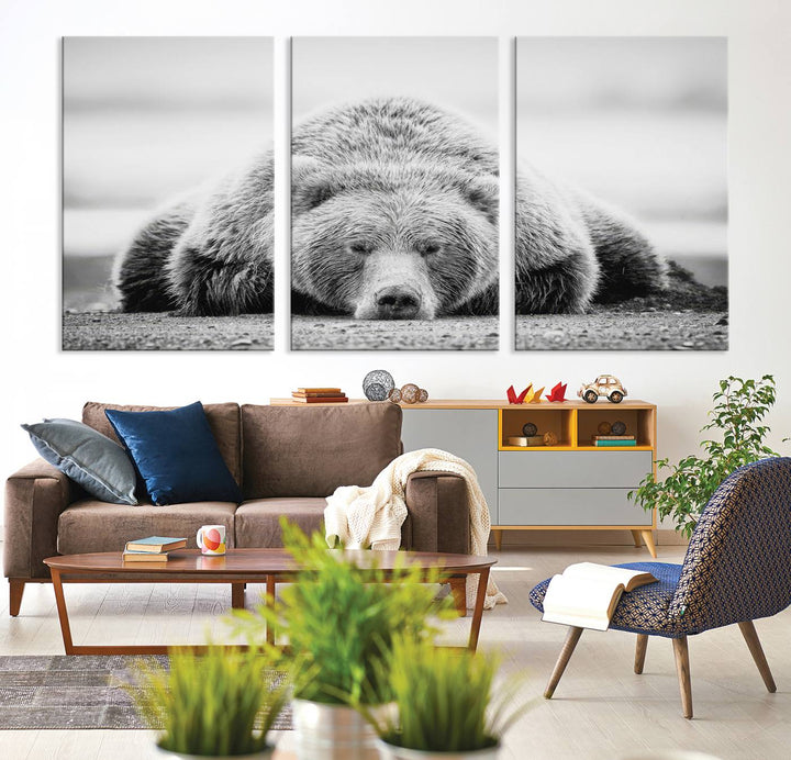 Lazy Bear Wall Art Canvas Print – Cozy Wildlife Photography for Living Room Decor, Barn, Cabin Wall Art, Farmhouse Decor Wall Art Print, Ready to Hang